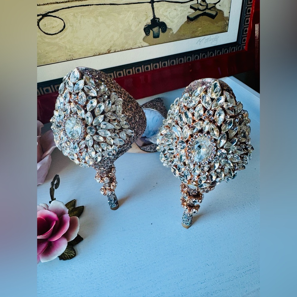Badgley Mischka Sparkling Rose Gold Heels - Picture 5 of 12